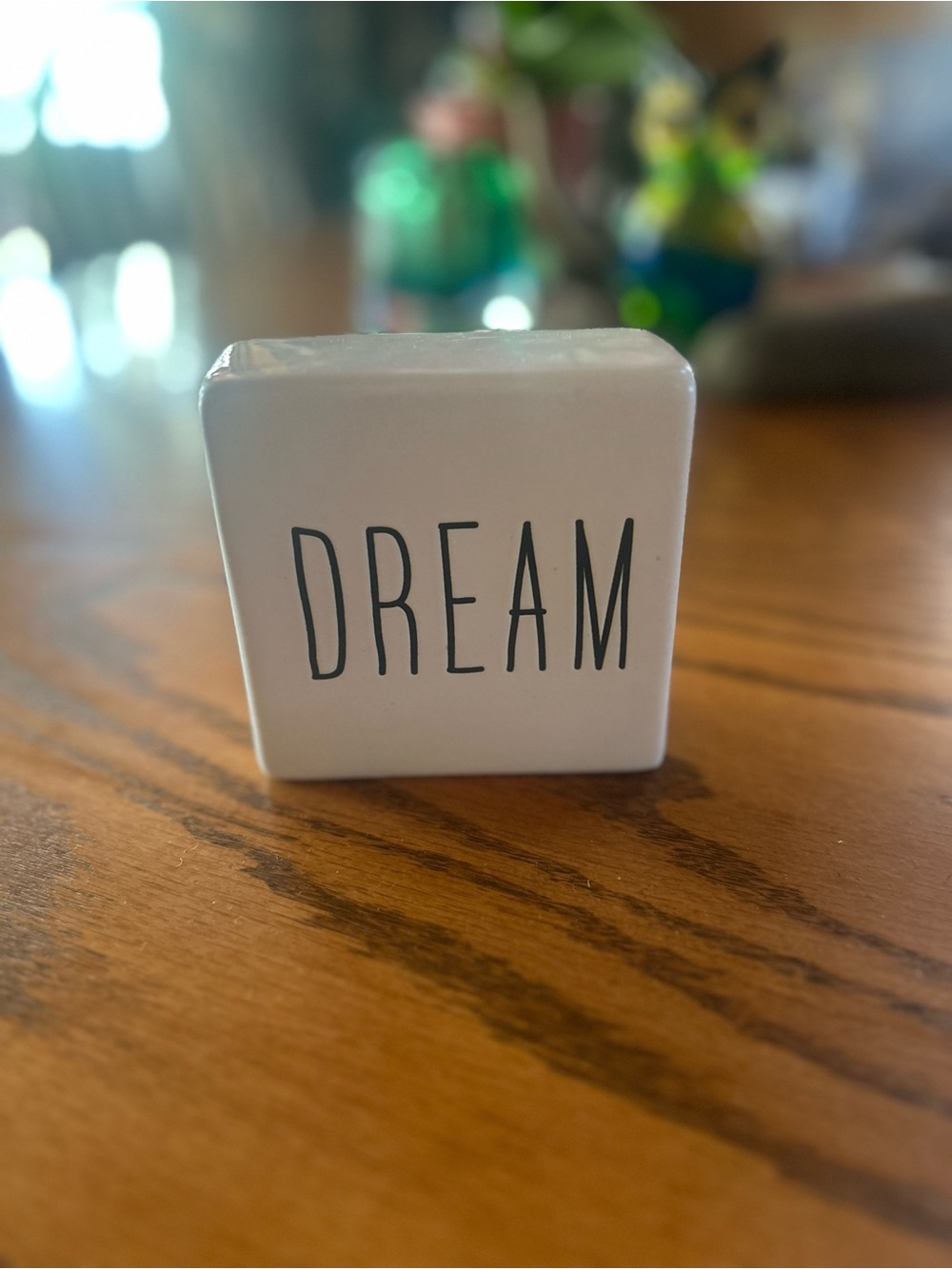 Rae Dunn White Ceramic "DREAM" Desk Sign Block - Farmhouse Decor Paperweight